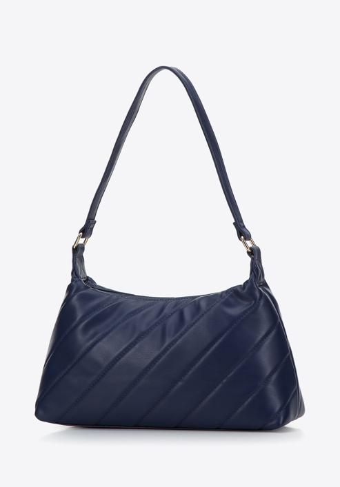 Women's quilted faux leather baguette bag, dark blue, 97-4Y-609-4, Photo 2