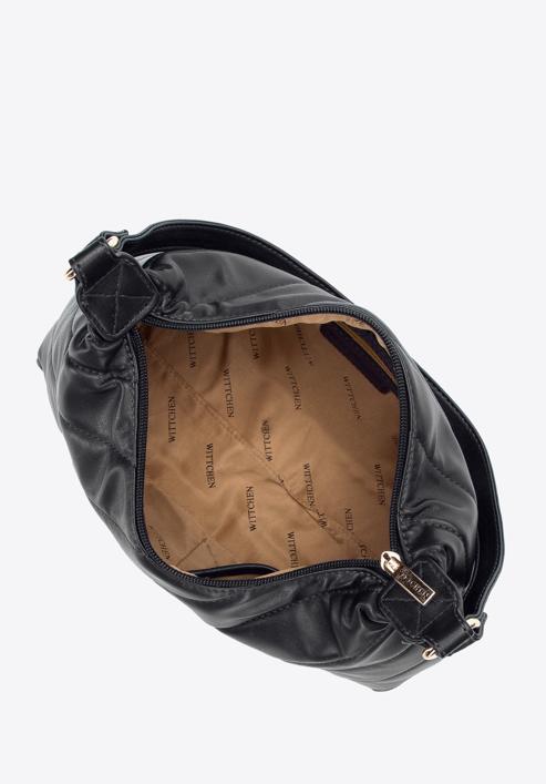 Damska torebka na ramię pikowana trapezowa, czarny, 97-4Y-609-1, Zdjęcie 3