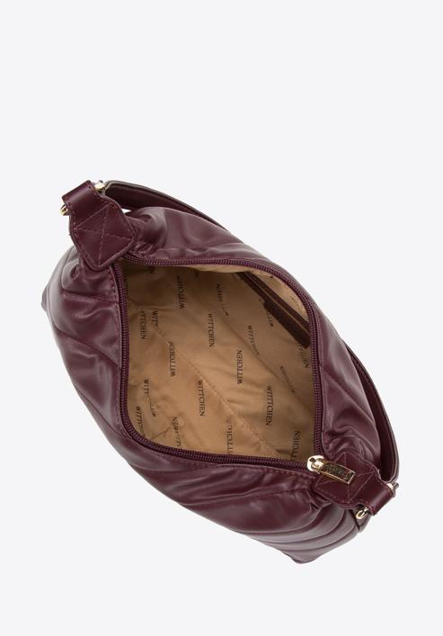 Damska torebka na ramię pikowana trapezowa, śliwkowy, 97-4Y-609-1, Zdjęcie 3