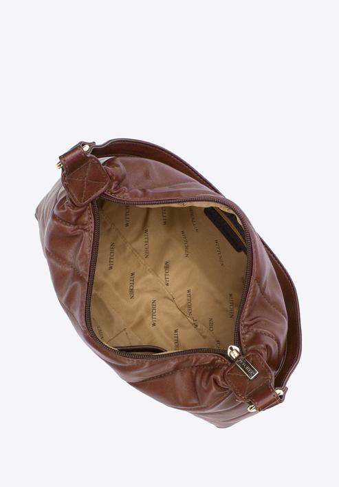 Damska torebka na ramię pikowana trapezowa, brązowy, 97-4Y-609-4, Zdjęcie 3