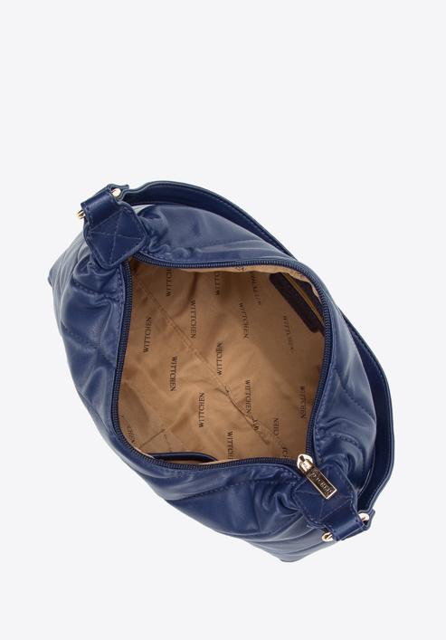 Damska torebka na ramię pikowana trapezowa, ciemnoniebieski, 97-4Y-609-4, Zdjęcie 3