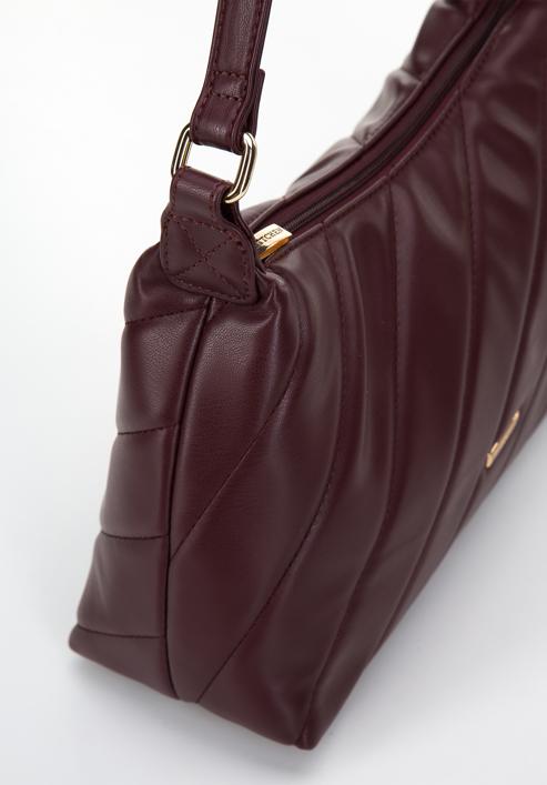 Women's quilted faux leather baguette bag, plum, 97-4Y-609-N, Photo 4