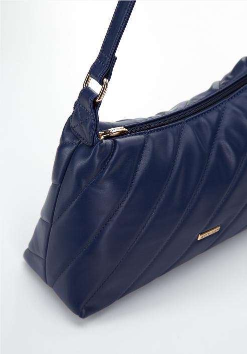 Women's quilted faux leather baguette bag, dark blue, 97-4Y-609-1, Photo 4