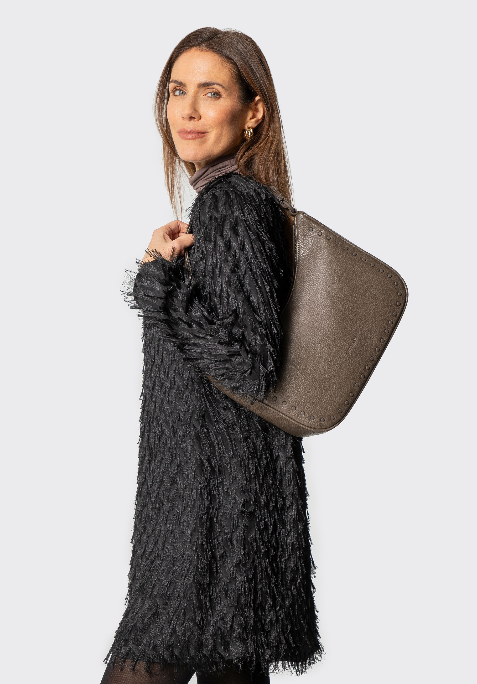 Damska torebka na ramię z imitacji skóry, ciemny  beż, 101-4Y-702-9, Zdjęcie 1