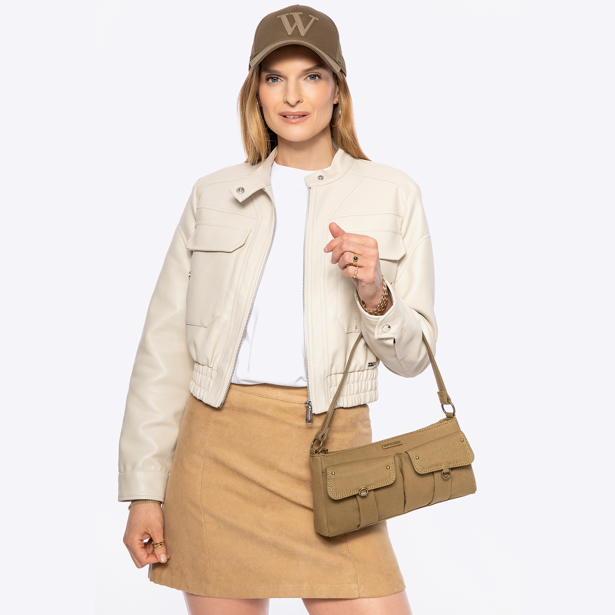 Dámska ramenná kabelka s vreckami khaki 100-4Y-439-Z, Vyberte variant khaki