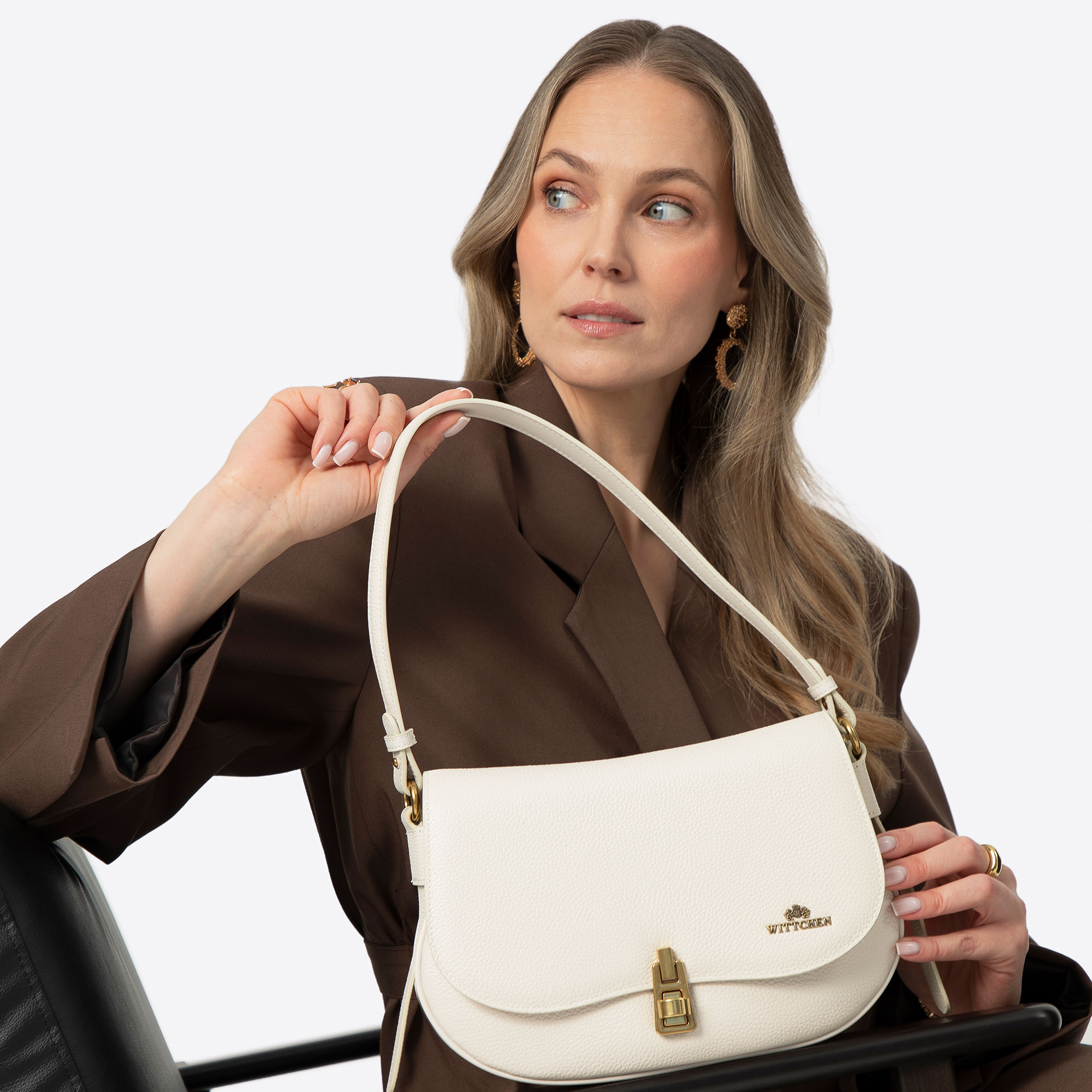 Krémová dámska crossbody kabelka Wittchen z prírodnej kože, Vyberte variant krémová