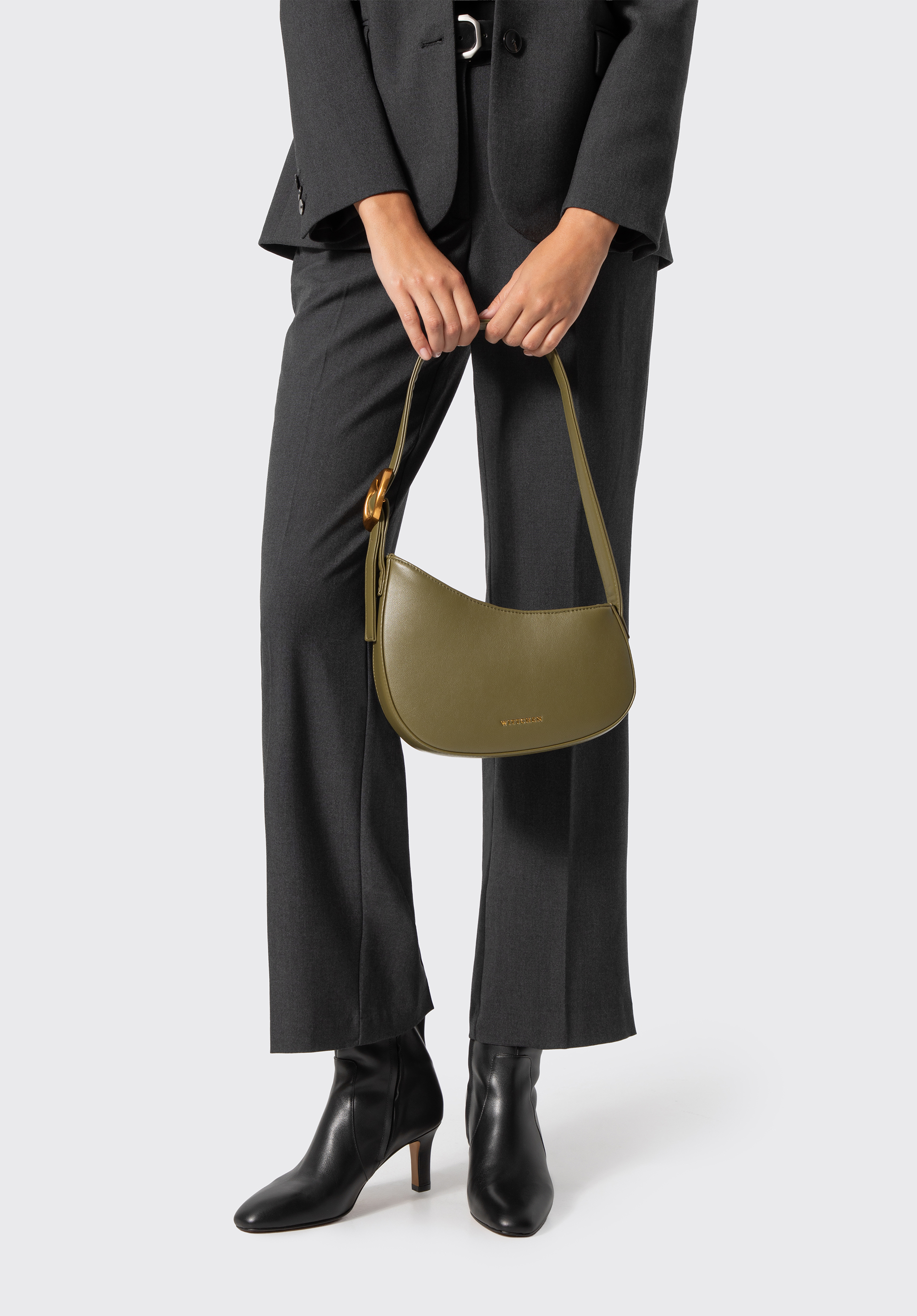 Women's shoulder bag with decorative buckle, olive, 103-4Y-517-Z, Photo 1