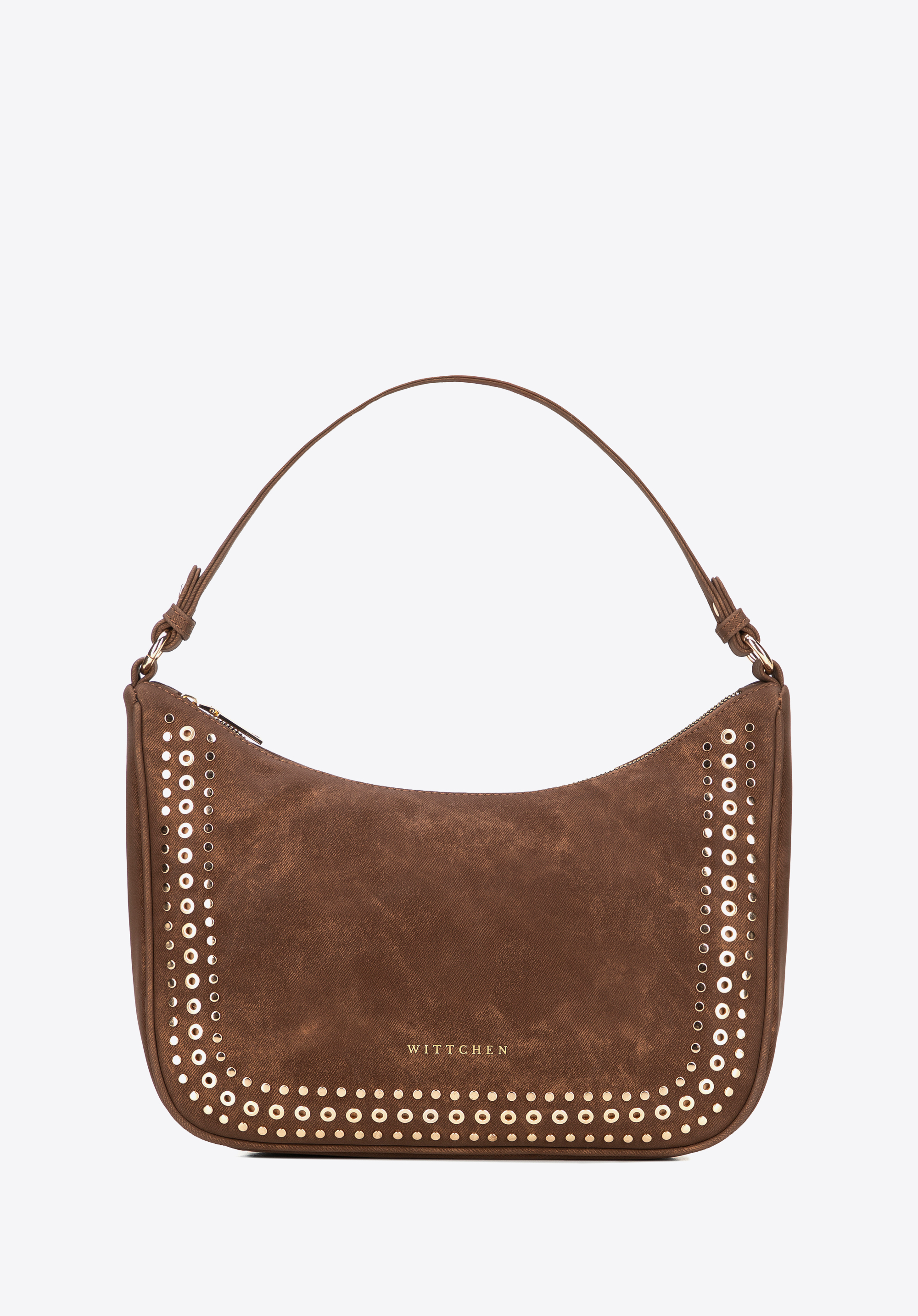 Damska torebka na ramię z ozdobnymi dżetami, brązowy, 101-4Y-713-4, Zdjęcie 1