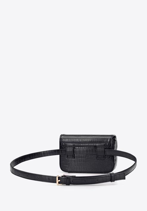 Women's faux leather croc print waist bag, black, 95-3Y-533-4, Photo 2