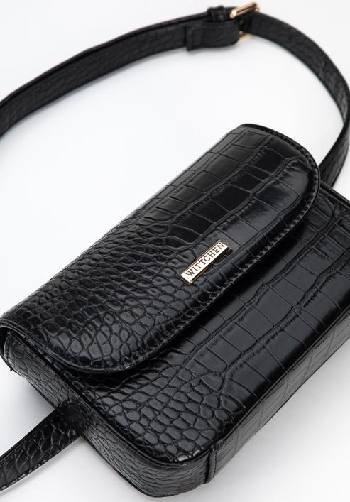 Women's faux leather croc print waist bag, black, 95-3Y-533-4, Photo 4