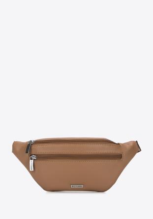 Faux leather waist bag with zip pocket, light brown, 95-4Y-032-4, Photo 1