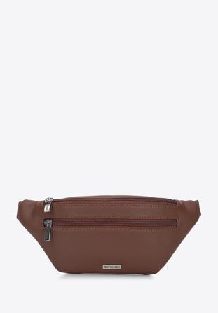 Faux leather waist bag with zip pocket, brown, 95-4Y-032-5, Photo 1