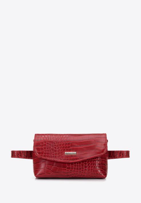 Women's croc faux leather waist bag, red, 96-3Y-221-3, Photo 1