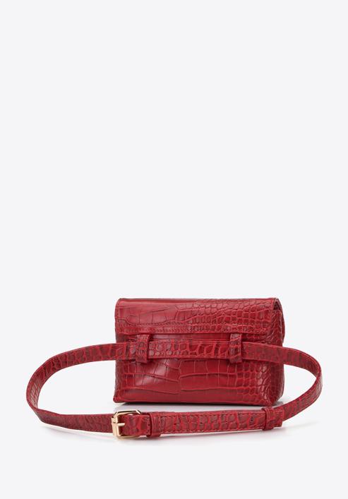 Women's croc faux leather waist bag, red, 96-3Y-221-3, Photo 2