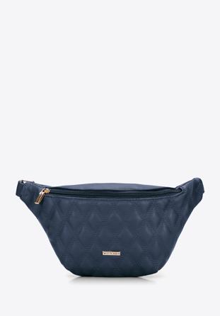 Quilted faux leather waist bag, navy blue, 95-2Y-510-7, Photo 1