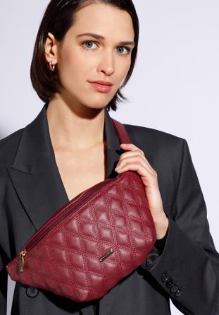 Quilted faux leather waist bag, dar red, 95-2Y-510-3, Photo 1