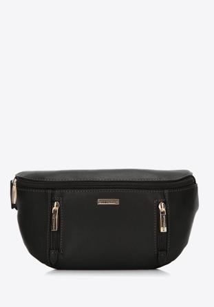 Women's zip detail waist bag, black, 97-3Y-532-1, Photo 1