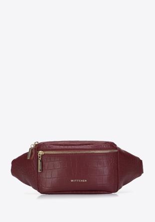 Women's croc-embossed leather waist bag, burgundy, 95-3E-651-33, Photo 1