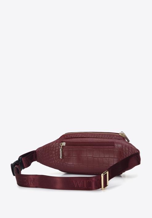 Women's croc-embossed leather waist bag, burgundy, 95-3E-651-33, Photo 2