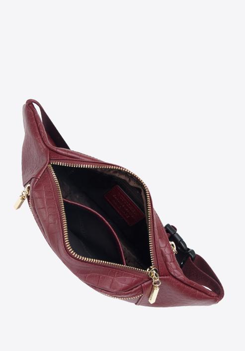 Women's croc-embossed leather waist bag, burgundy, 95-3E-651-33, Photo 3