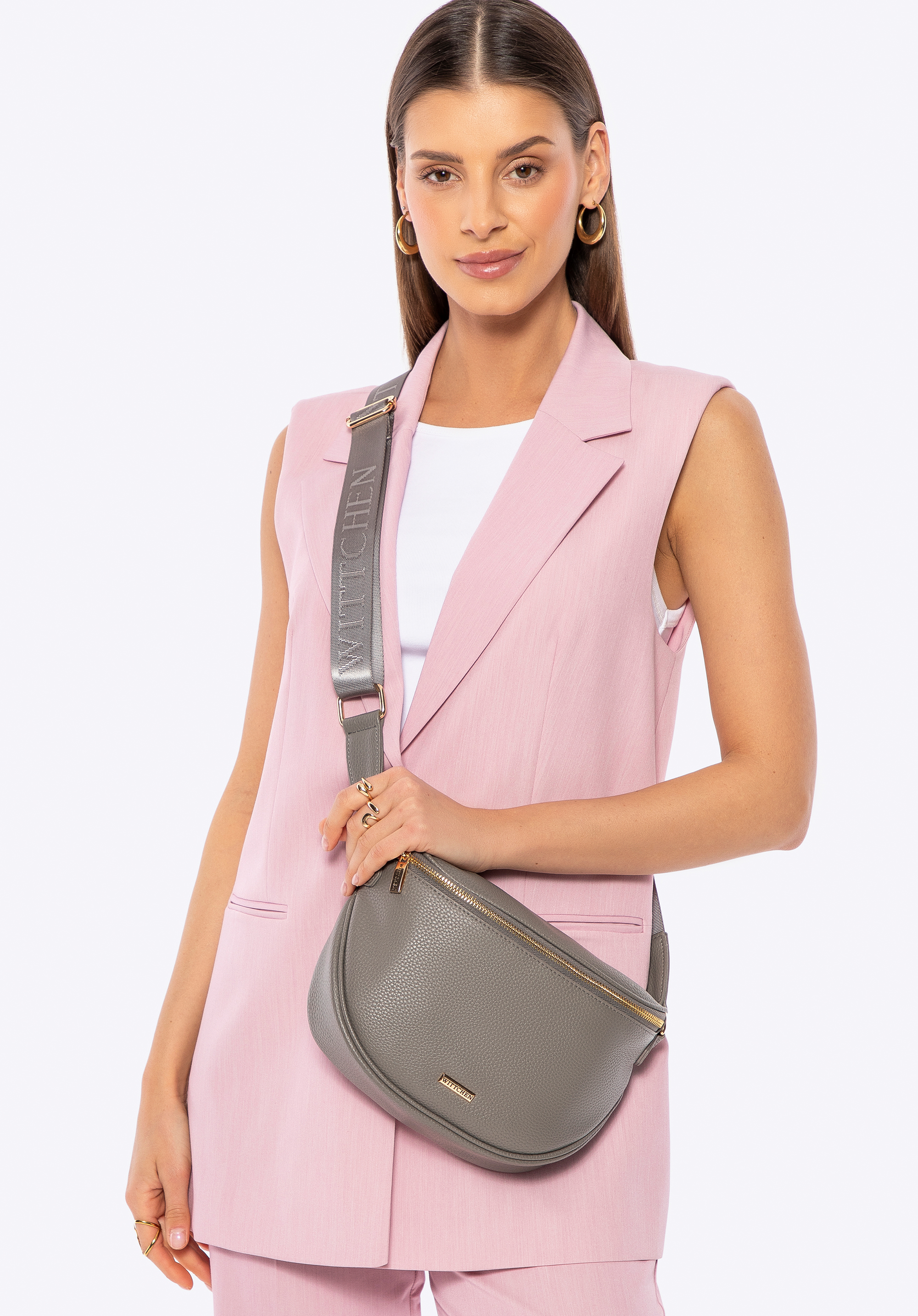 Women's faux leather waist bag, grey-gold, 100-3Y-010-8G, Photo 1