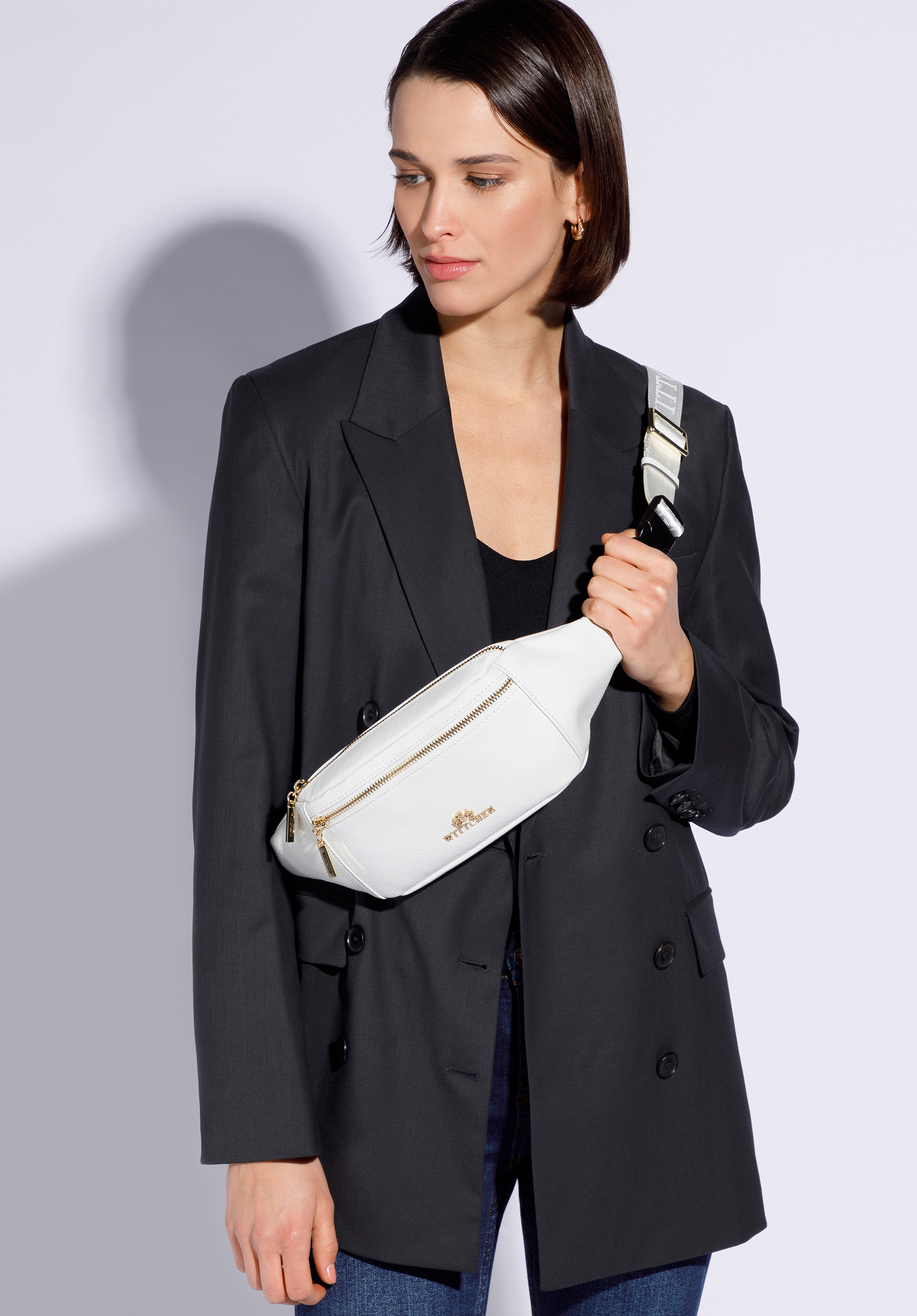 Women's leather waist bag, white, 96-4E-604-0, Photo 1