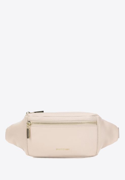 Women's plain leather waist bag, light beige, 98-3E-617-P, Photo 1