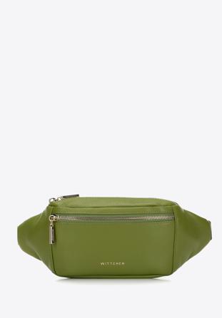 Women's plain leather waist bag, green, 98-3E-617-Z, Photo 1