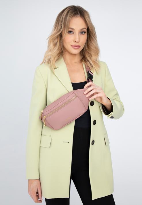 Women's plain leather waist bag, muted pink, 98-3E-617-9, Photo 15