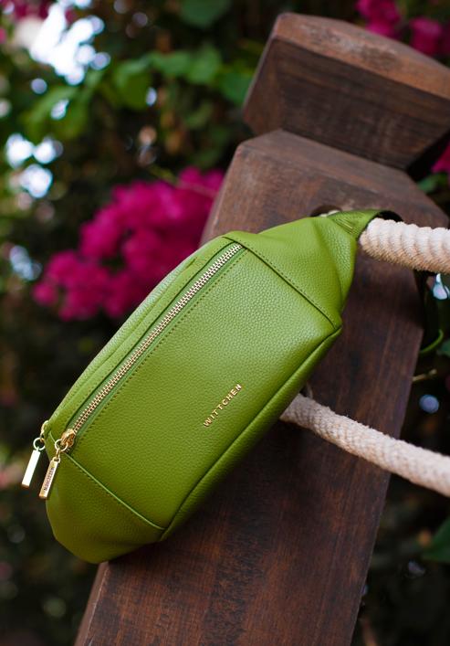 Women's plain leather waist bag, green, 98-3E-617-Z, Photo 30
