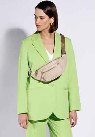 Women's leather waist bag with pocket, beige, 96-4E-616-9, Photo 1