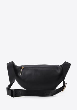 Women's leather waist bag with pocket, black, 96-4E-616-1, Photo 1