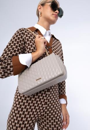 Quilted faux leather flap bag, beige grey, 97-4Y-604-9, Photo 1