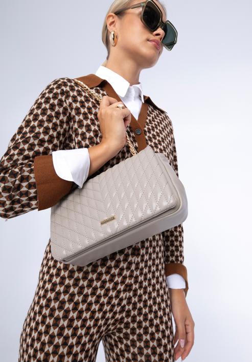 Quilted faux leather flap bag, beige grey, 97-4Y-604-F, Photo 15