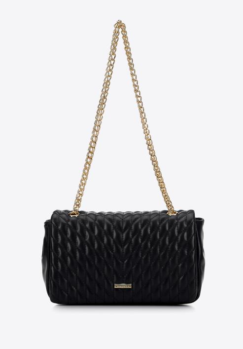 Quilted faux leather flap bag, black, 97-4Y-604-1, Photo 2