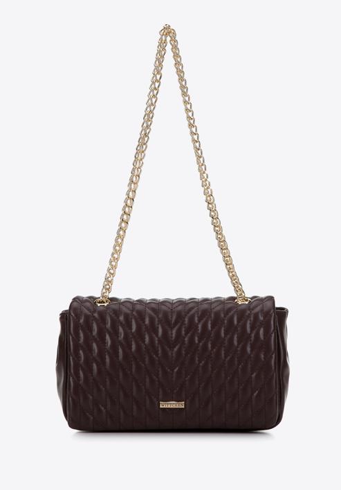 Quilted faux leather flap bag, plum, 97-4Y-604-F, Photo 2