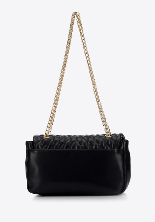Quilted faux leather flap bag, black, 97-4Y-604-9, Photo 3