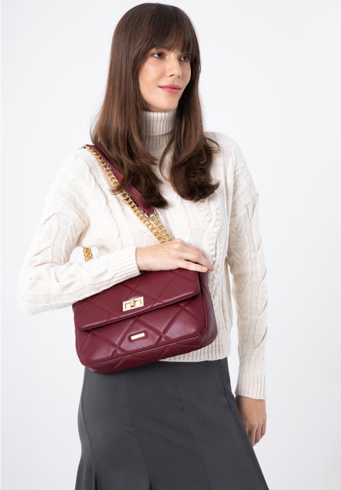 Women's quilted faux leather crossbody bag, burgundy, 97-4Y-229-P, Photo 15