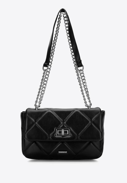 Women's quilted faux leather crossbody bag, black-graphite, 97-4Y-229-9, Photo 3