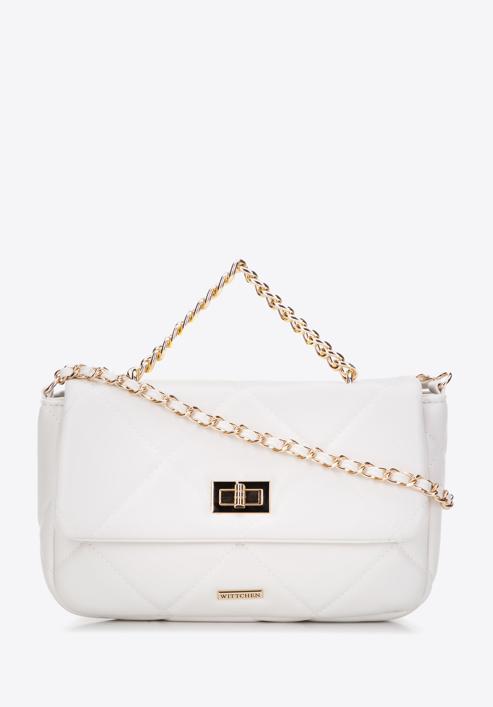 Women's quilted faux leather flap bag, off white, 97-4Y-228-0, Photo 1