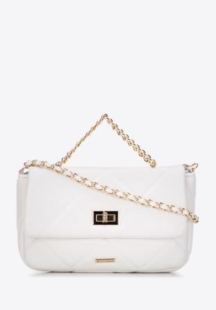 Women's quilted faux leather flap bag, off white, 97-4Y-228-0, Photo 1