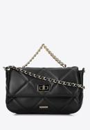 Women's quilted faux leather flap bag, black-gold, 97-4Y-228-9, Photo 1