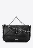 Women's quilted faux leather flap bag, black-silver, 97-4Y-228-9, Photo 1