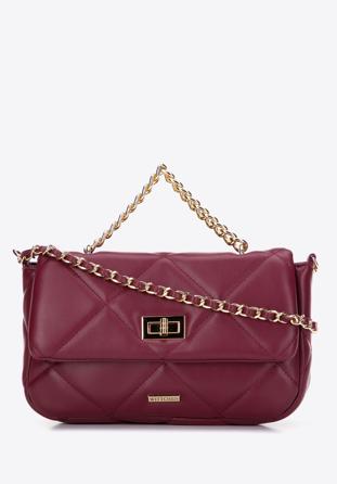 Women's quilted faux leather flap bag, burgundy, 97-4Y-228-3, Photo 1