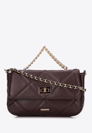 Women's quilted faux leather flap bag, dark brown, 97-4Y-228-4, Photo 1