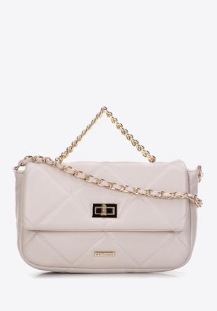 Women's quilted faux leather flap bag, light beige, 97-4Y-228-9, Photo 1