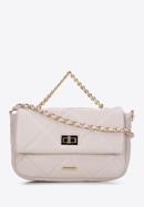 Women's quilted faux leather flap bag, light beige, 97-4Y-228-S, Photo 1