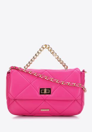 Women's quilted faux leather flap bag, pink, 97-4Y-228-P, Photo 1