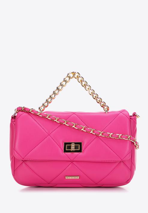 Women's quilted faux leather flap bag, pink, 97-4Y-228-3, Photo 1