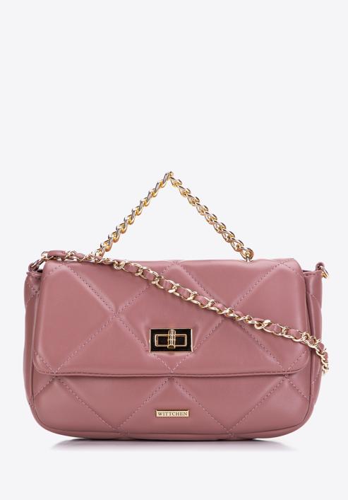 Women's quilted faux leather flap bag, muted pink, 97-4Y-228-1S, Photo 1